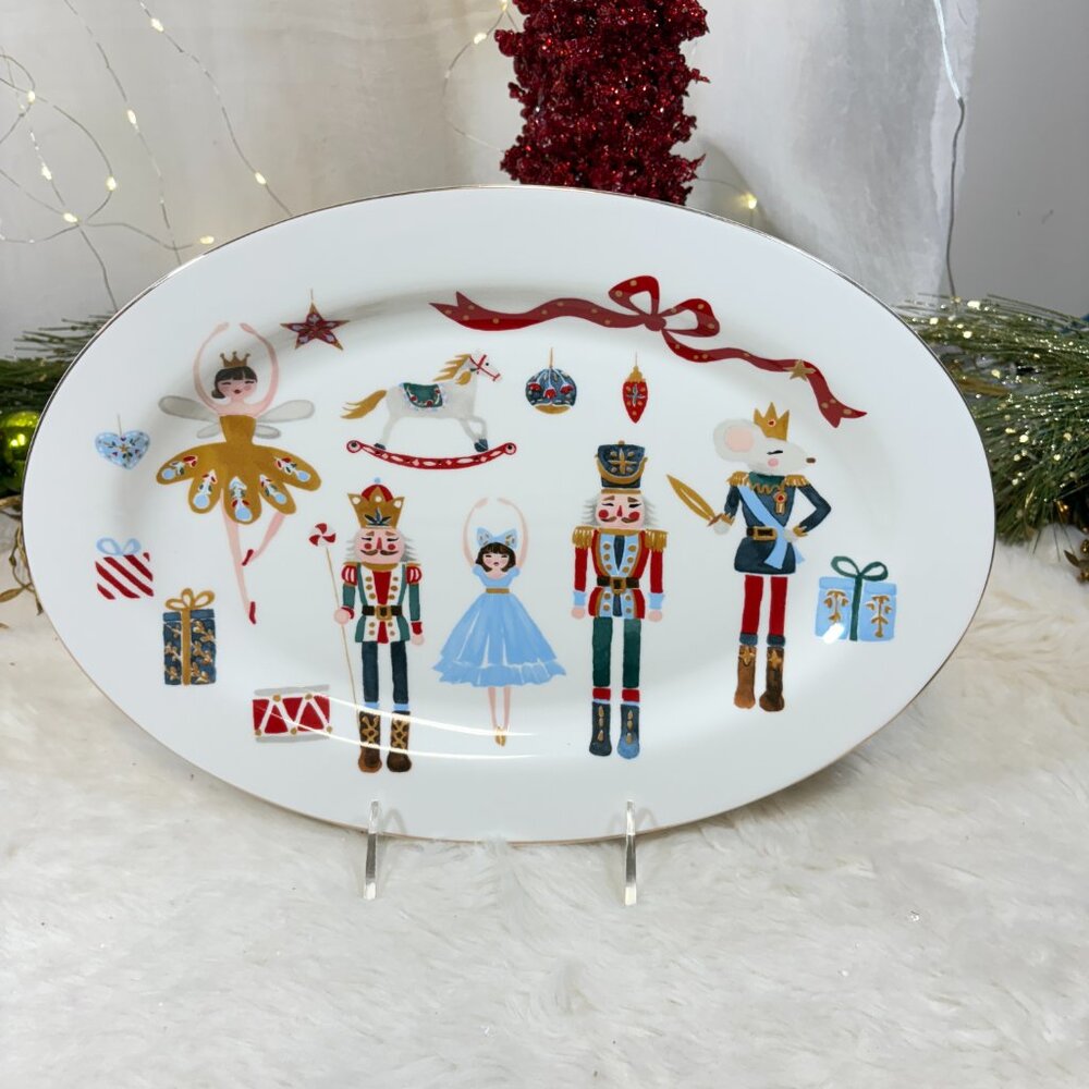 Vintage Inspired Christmas Holiday Nutcracker Ballet Ceramic Serving Tray Plate